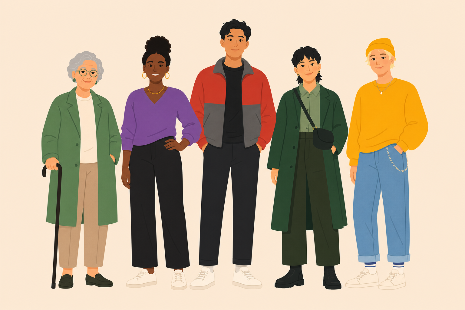 Illustration of a diverse group of people standing together
